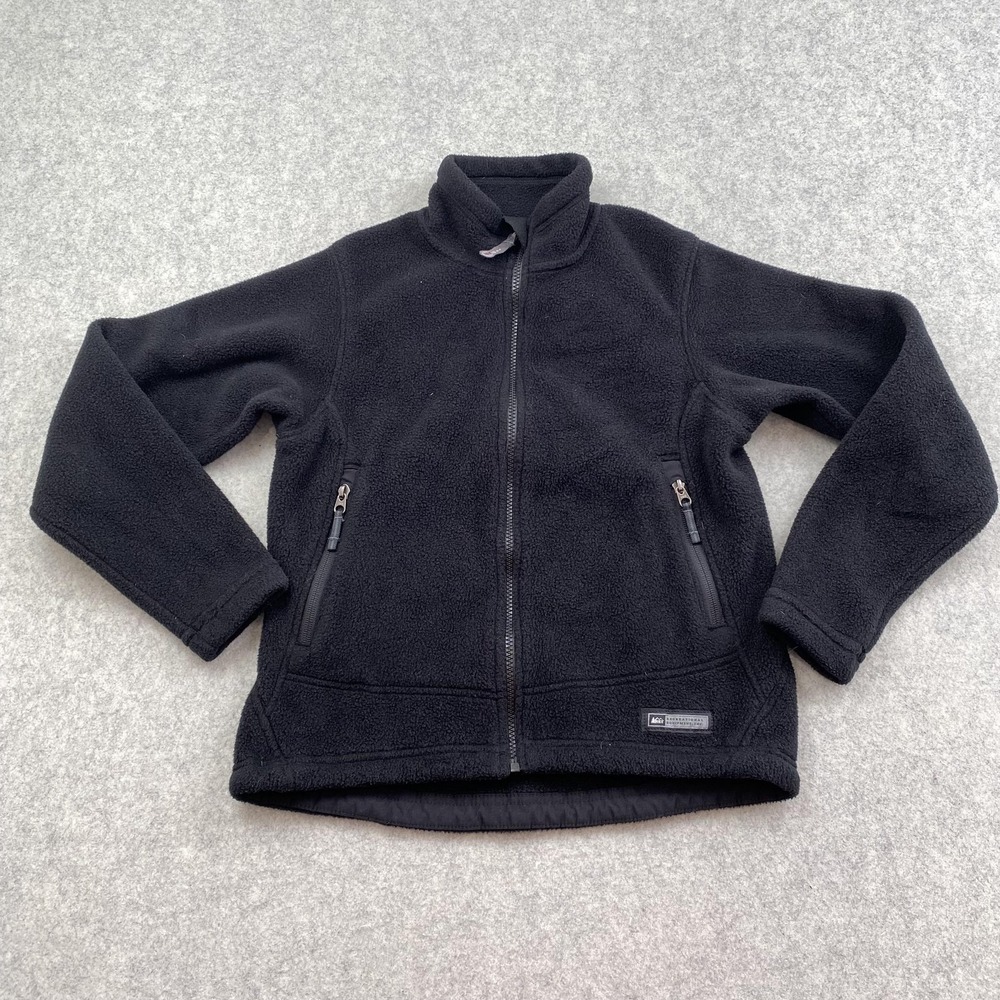 REI Jacket Womens XS Black Fleece Full Zip Hiking Outdoor Warm Pockets